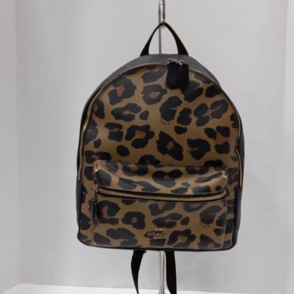 Authentic COACH Coated Canvas & Leather Charlie Leopard Print - Picture 1 of 7